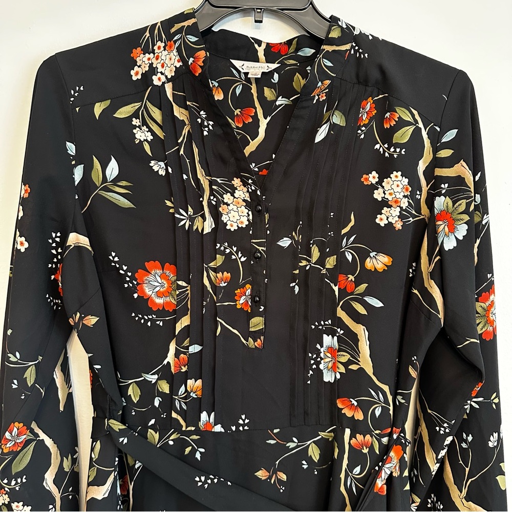 Nanette Lepore Black Floral Long Sleeve Dress - Picture 2 of 8